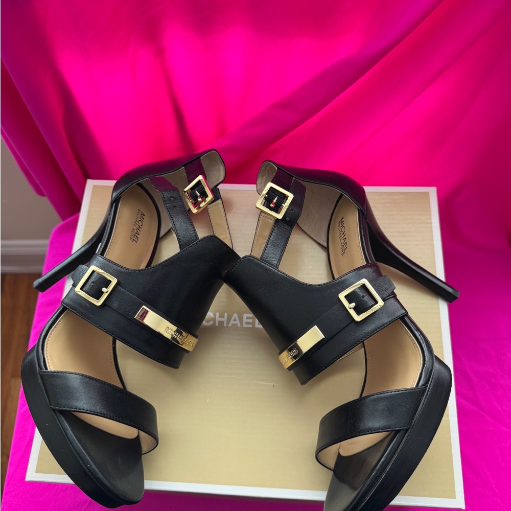 Michael Kors Black Heels with Gold Buckles